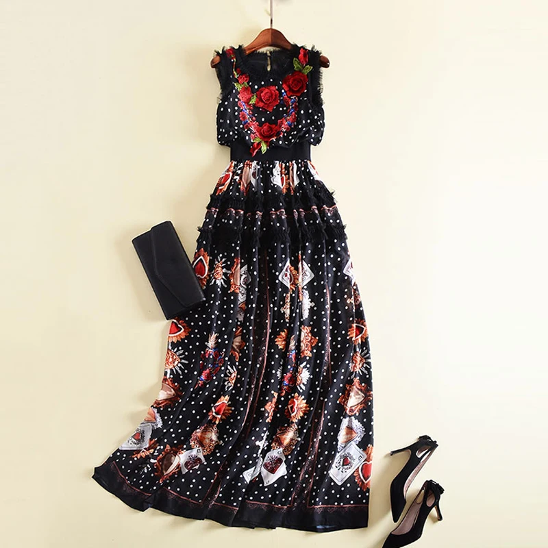 New Fashion 2019 Designer Runway Maxi Dress Women's Sleeveless Flowers Embroidery Retro Dot Printed Patchwork Ruffles Long Dress
New Fashion 2019 Designer Runway Maxi Dress Women's Sleeveless Flowers Embroidery Retro Dot Printed Patchwork Ruffles Long Dress