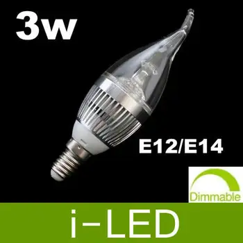 50p/lot Dimmable E12 E14 3w 300lm led candle lamp led light Golden / Silvery Shell white warm white 85-265v 100000HRS CE ROHS FC