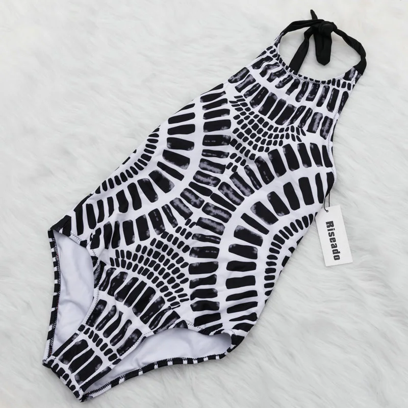 Riseado 2017 High Neck Sexy Swimwear Women One Piece Swimsuit Cross-back Halter Lace-up Swim Wear Bathing Suits Bodysuit 11