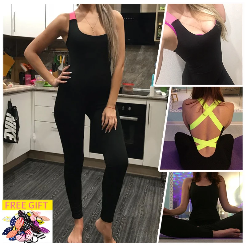 2019 One Piece Sport Clothing Backless Sport Suit Workout Tracksuit For Women Running Tight Dance Sportswear Gym Yoga Women Set 21