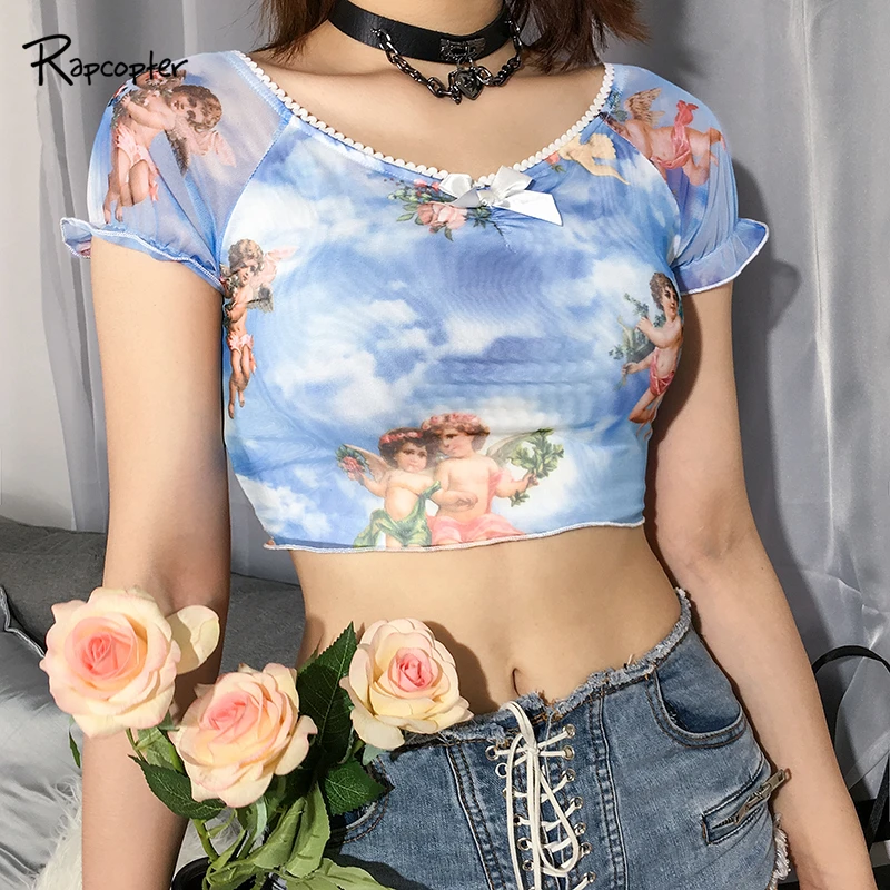 Rapcop Casual Angel Print Short Streetwear Tee Tops 2019 Summer Mesh Wave Short Sleeve Crop Tops Female Fashion Skinny Pop Top
Rapcop Casual Angel Print Short Streetwear Tee Tops 2019 Summer Mesh Wave Short Sleeve Crop Tops Female Fashion Skinny Pop Top