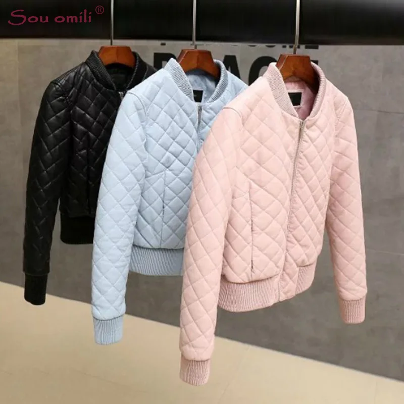 Women Quilted Leather Jacket Black Bomber Lozenge Faux Leather Jacket Jack Motorcycle Coat femininas chaqueta leren damesjas
Women Quilted Leather Jacket Black Bomber Lozenge Faux Leather Jacket Jack Motorcycle Coat femininas chaqueta leren damesjas