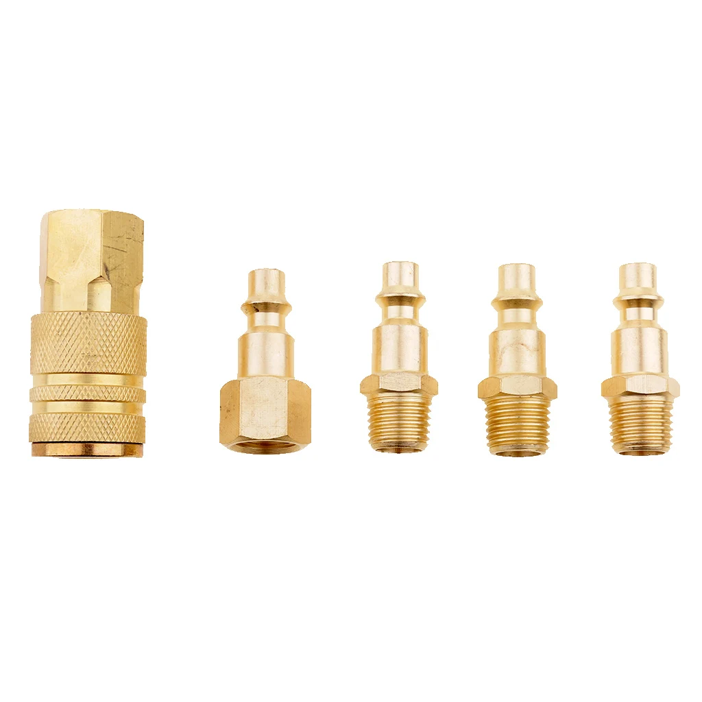 5 Pieces Metal Air Compressor Hose Fitting Coupler Connector 1/4'' NPT - Gold 5 Pieces Metal Air Compressor Hose Fitting Coupler Connector 1/4'' NPT - Gold