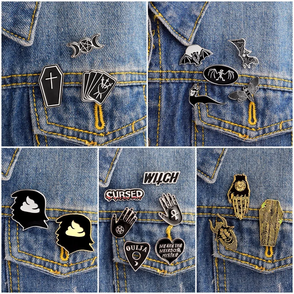 2-6pcs/set Dark Pins Bat Bee Skeleton Card Coffin Trump shithead Satan CURSED WITCH OUIJA Heart Brooches Punk Pin Buckle Badge
2-6pcs/set Dark Pins Bat Bee Skeleton Card Coffin Trump shithead Satan CURSED WITCH OUIJA Heart Brooches Punk Pin Buckle Badge