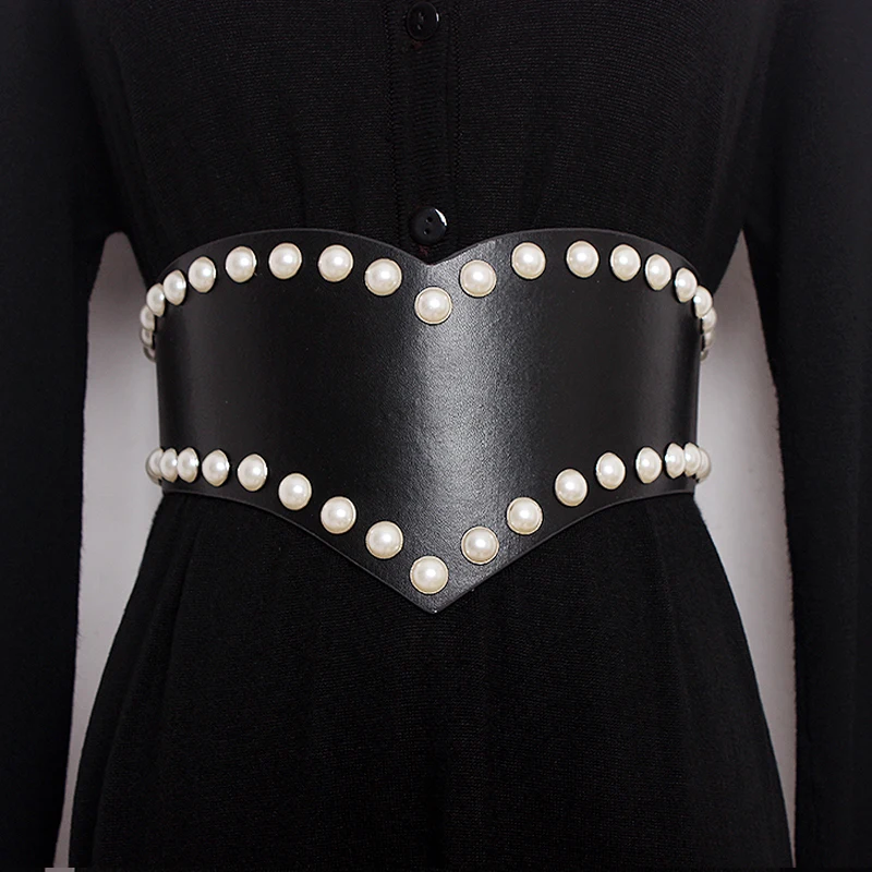 New fashion PU Leather Pearl Female Rivets Belt Corset Black Elasitc Wide Belts for Women Dress Cummerbund Korea Fashion Clothes
New fashion PU Leather Pearl Female Rivets Belt Corset Black Elasitc Wide Belts for Women Dress Cummerbund Korea Fashion Clothes
