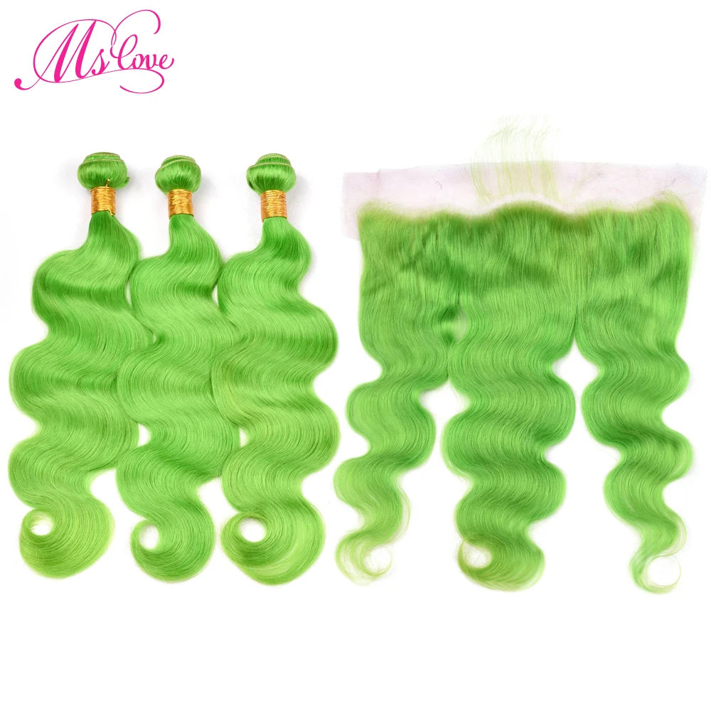 Ms Love Pre Colored Green Bundles With Lace Frontal Closure Body Wave Remy Peruvian Human Hair With Lace Frontal 13x4 inch
Ms Love Pre Colored Green Bundles With Lace Frontal Closure Body Wave Remy Peruvian Human Hair With Lace Frontal 13x4 inch
