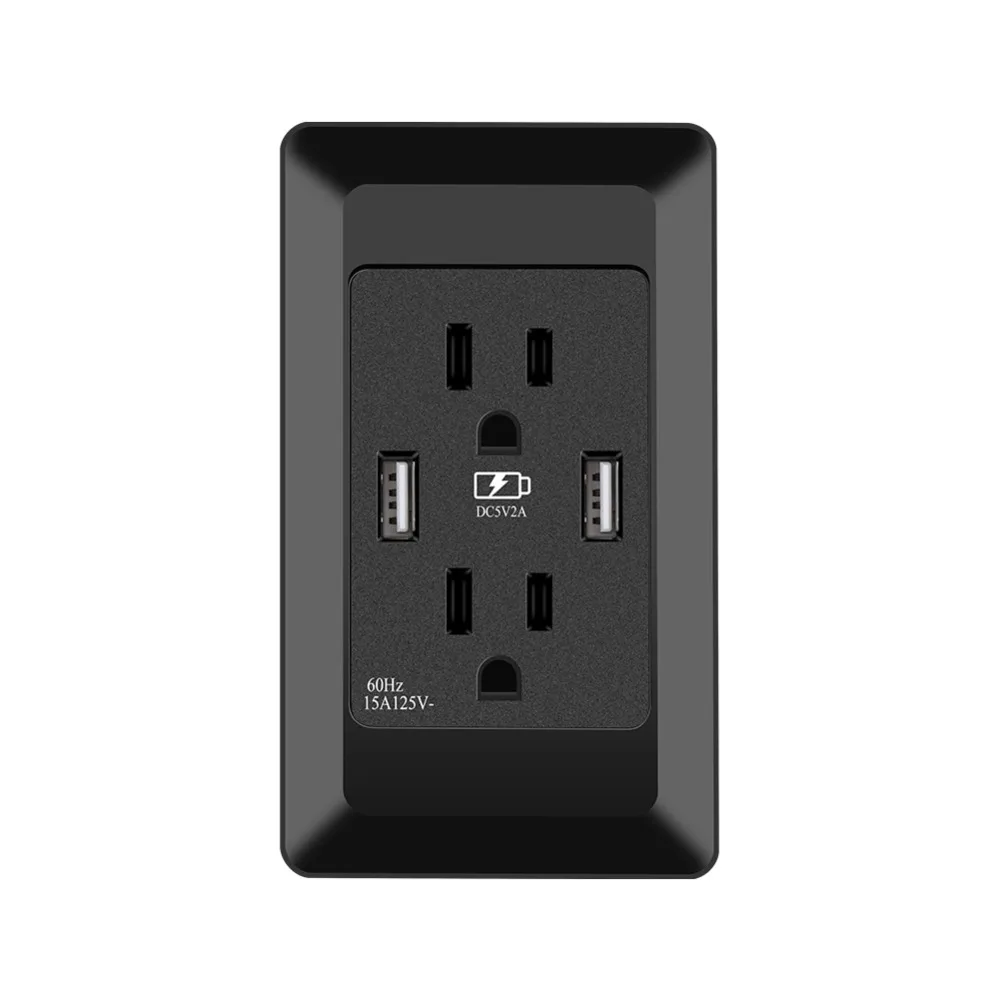 15A Double Power Outlet Supply Receptacle with Dual USB Wall Charger Socket US Plug Black High Temperature Resistance Socket
15A Double Power Outlet Supply Receptacle with Dual USB Wall Charger Socket US Plug Black High Temperature Resistance Socket