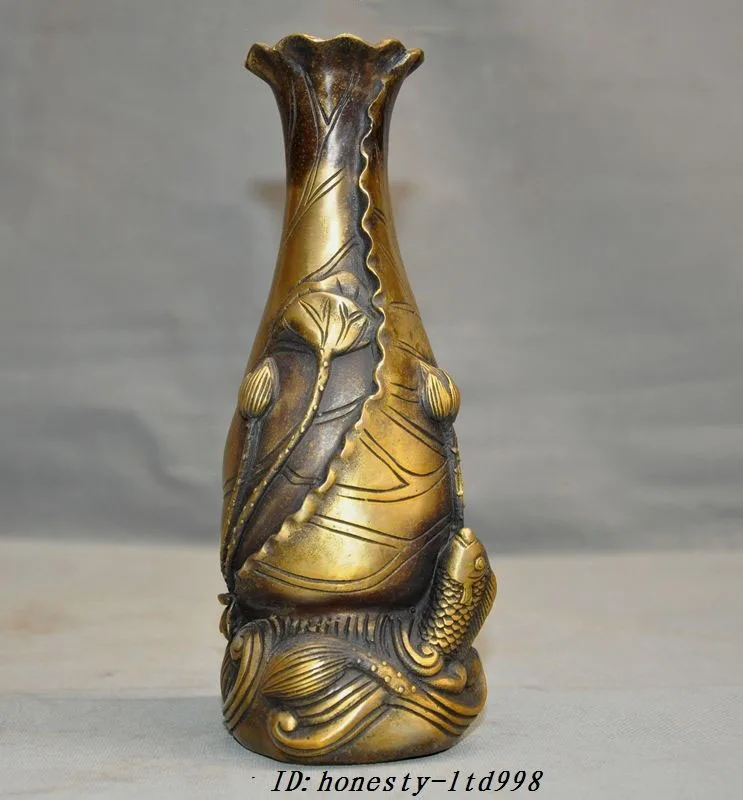 

Crafts statue Old China Bronze lotus Lotus leaf fish wealth lucky statue Bottle Pot Vase Jar