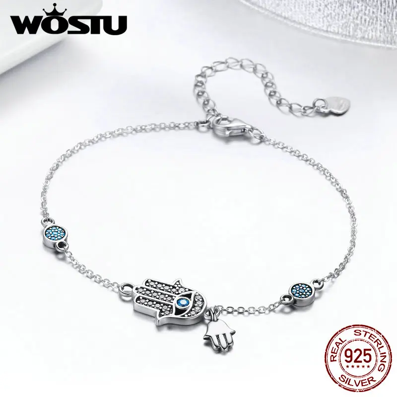 WOSTU Fatima of Hand Hamsa Eye Bracelets 925 Sterling Silver Blue Zircon Chain Link For Women Bangles Wedding Jewelry FIB079
WOSTU Fatima of Hand Hamsa Eye Bracelets 925 Sterling Silver Blue Zircon Chain Link For Women Bangles Wedding Jewelry FIB079
