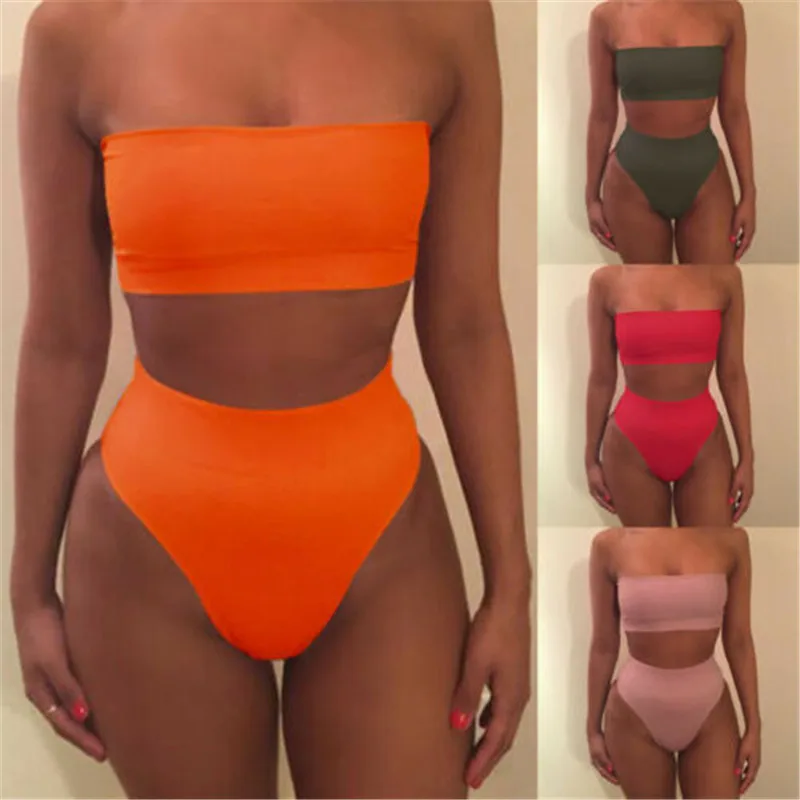 Sexy Bikini Strapless Swimwear Women Solid Color Sexy Off Shoulder Tube Two Pieces Suits High Waist Bathing Suit Women Beachwear
Sexy Bikini Strapless Swimwear Women Solid Color Sexy Off Shoulder Tube Two Pieces Suits High Waist Bathing Suit Women Beachwear