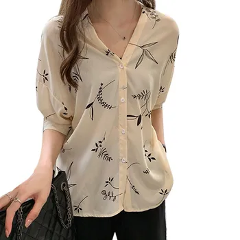 Chiffon shirt Print Korean wild fashion loose Plus size chiffon V-neck shirt women Half sleeve 2019
Chiffon shirt Print Korean wild fashion loose Plus size chiffon V-neck shirt women Half sleeve 2019