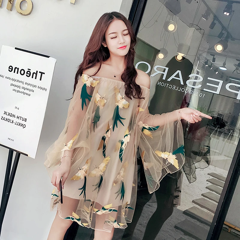Women Dress 2018 Summer Sexy Off Shoulder Chiffon Dress Embroidery 3D Bird Boho Slash Party Beach Dresses Vestidos De Fiesta
Women Dress 2018 Summer Sexy Off Shoulder Chiffon Dress Embroidery 3D Bird Boho Slash Party Beach Dresses Vestidos De Fiesta