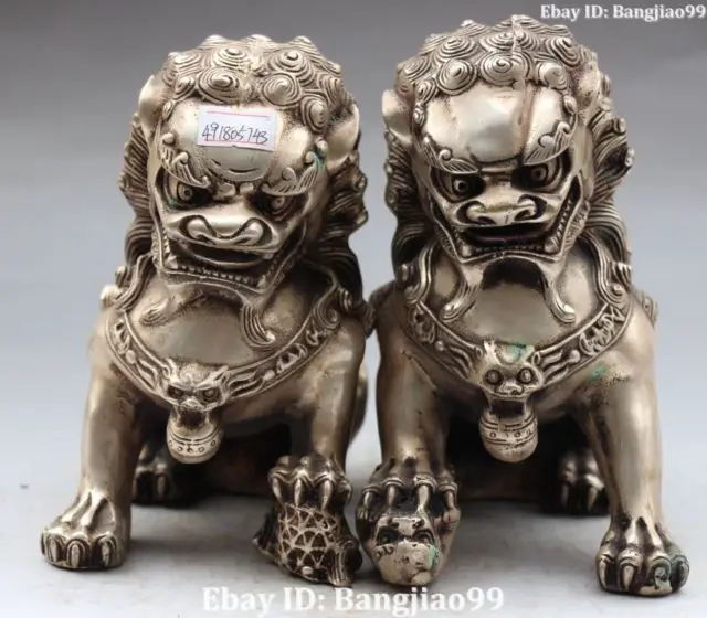 Chinese Silver Foo Fu Dog Guardion Door Lion Leo Ball Kid Animal Pair Statue Collectible Old Handwork copper Silver Bronze
Chinese Silver Foo Fu Dog Guardion Door Lion Leo Ball Kid Animal Pair Statue Collectible Old Handwork copper Silver Bronze