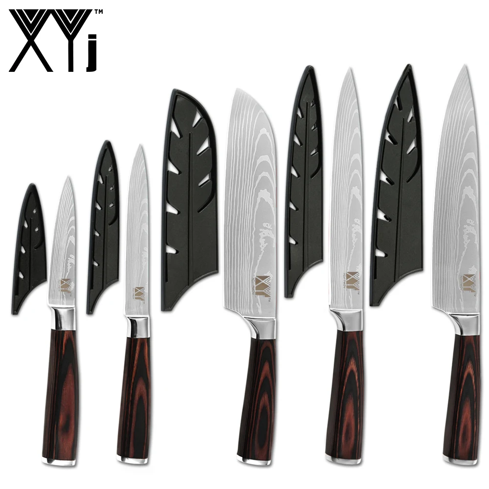 XYj Damascus Pattern 7CR17 Stainless Steel Blade Chef Knives Color Wood Handle Free Covers Kitchen Accessory Cooking Tools
XYj Damascus Pattern 7CR17 Stainless Steel Blade Chef Knives Color Wood Handle Free Covers Kitchen Accessory Cooking Tools