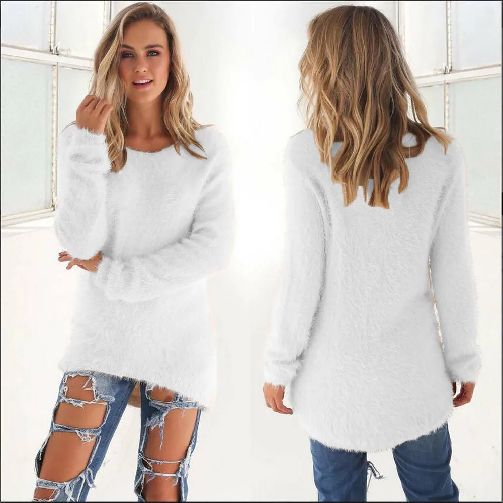 2019 Fashion Casual Solid Long Sleeve Jumper Sweaters Women Tops Autumn Winter Female Color | Женская одежда