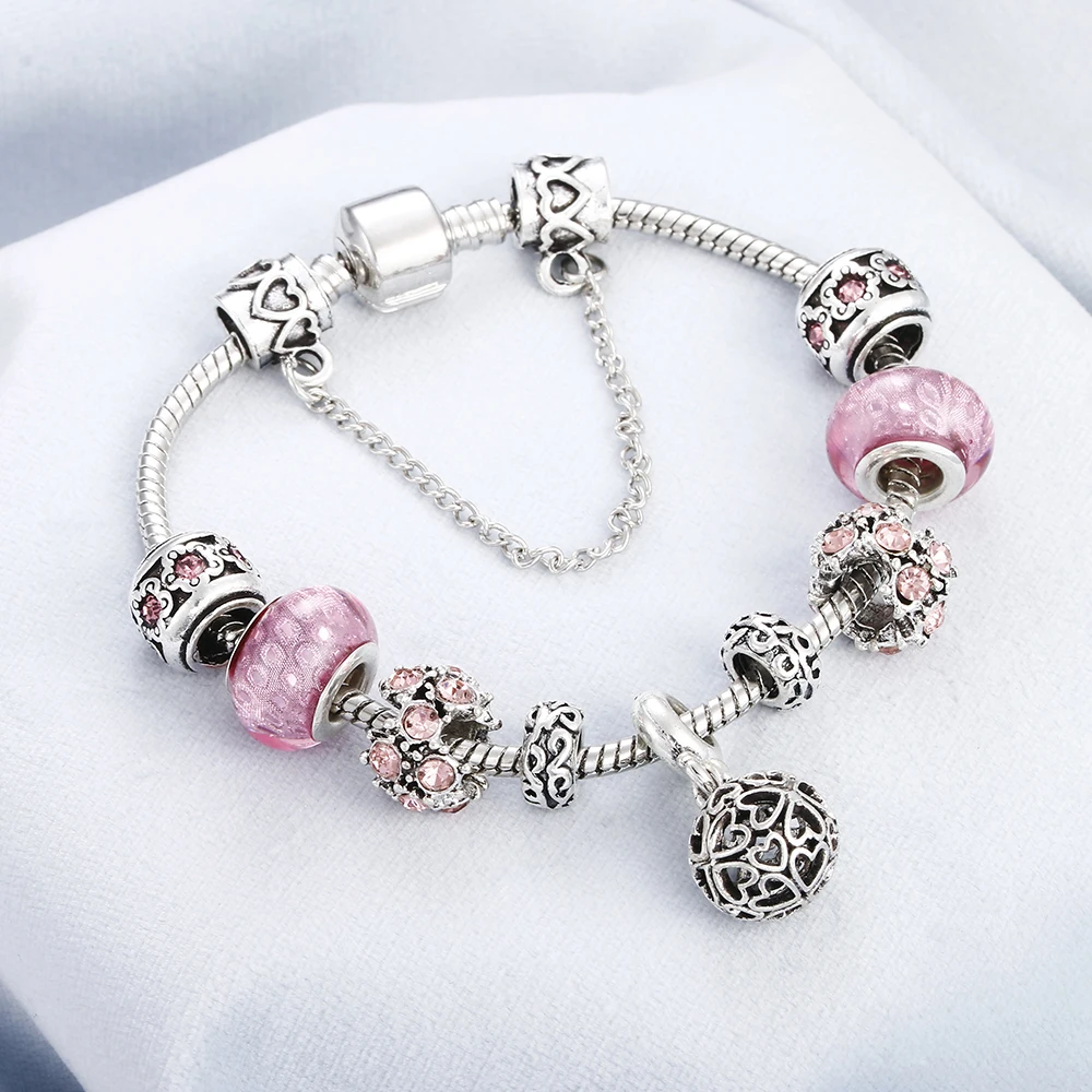 Vintage Luxury Pink Crystal Bracelet Unique Women Silver Charm Heart Elephant Flower Pendant Friendship Bangles DIY Jewelry Gift
Vintage Luxury Pink Crystal Bracelet Unique Women Silver Charm Heart Elephant Flower Pendant Friendship Bangles DIY Jewelry Gift