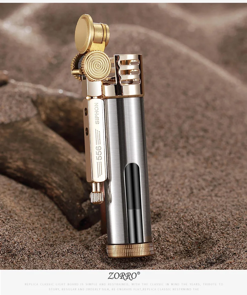 Zorro metal brass oil lighter Transparent oil tank Long time use Kerosene cigarette lighter 73*23mm 46.5g
Zorro metal brass oil lighter Transparent oil tank Long time use Kerosene cigarette lighter 73*23mm 46.5g