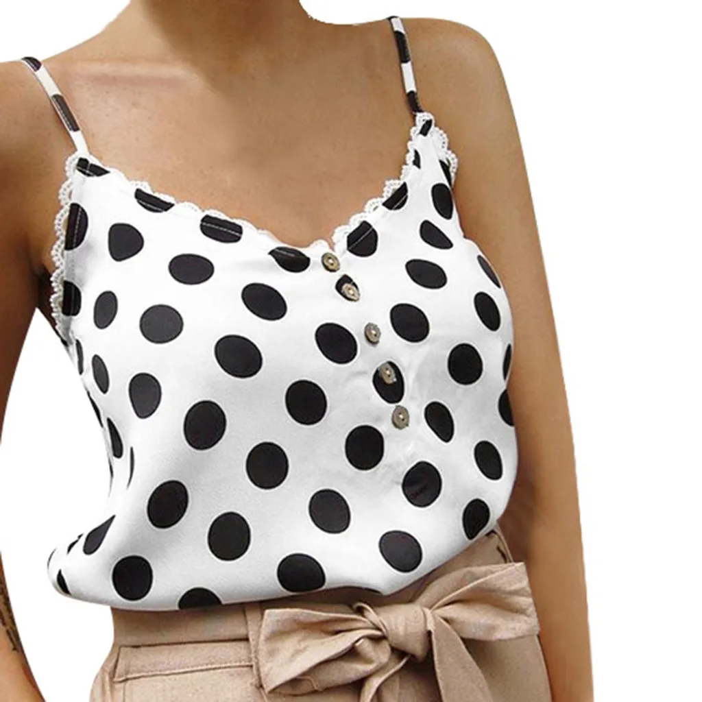 Summer Women Strap Tops Lace Dot Print V-Neck Sleeveless Tops Botton Vintage Ladies Sexy Tank Tops Vest T-Shirt Blouse
Summer Women Strap Tops Lace Dot Print V-Neck Sleeveless Tops Botton Vintage Ladies Sexy Tank Tops Vest T-Shirt Blouse