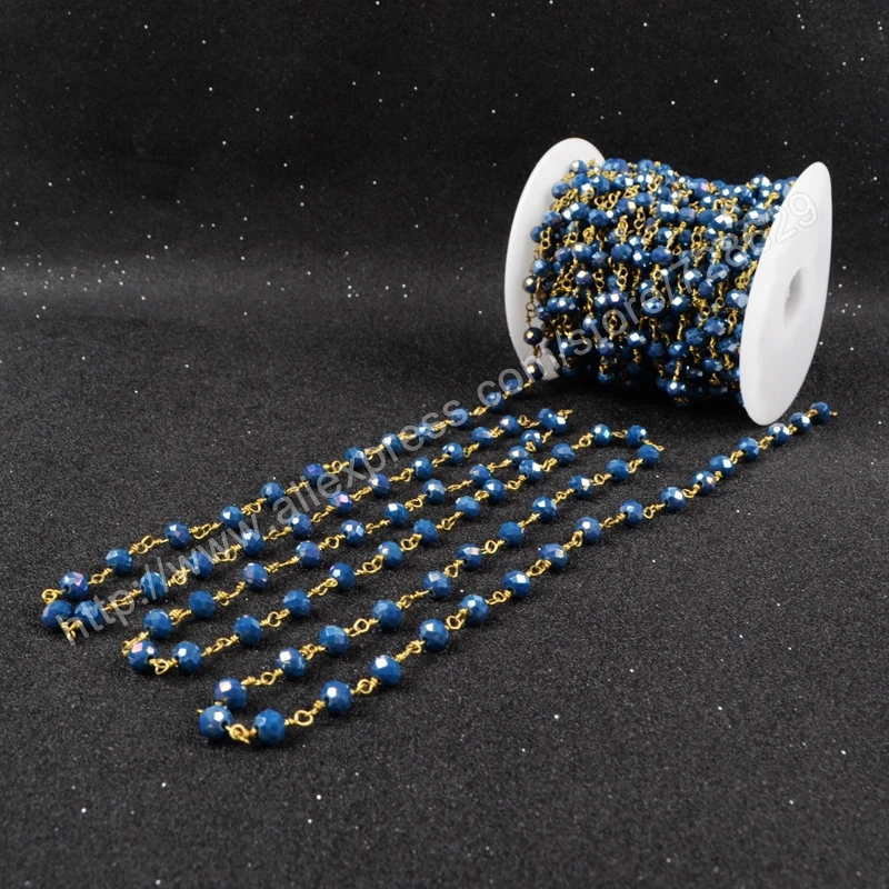 BOROSA Size 5mm DIY 5Meter/lot Wire Wrapped Beaded Rosary Chain Faceted Ink Blue Gems Quartz Beads for Necklace Bracelet JT033
BOROSA Size 5mm DIY 5Meter/lot Wire Wrapped Beaded Rosary Chain Faceted Ink Blue Gems Quartz Beads for Necklace Bracelet JT033