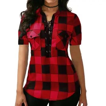 2019 Plus Size Summer Lace Up Color Block Plaid Print Women Shirt Short Sleeve Top
2019 Plus Size Summer Lace Up Color Block Plaid Print Women Shirt Short Sleeve Top