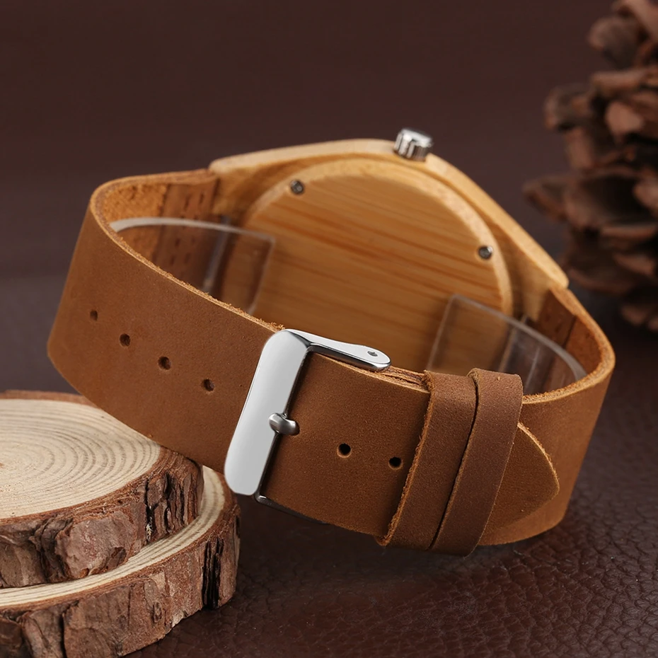 Life Tree Natural Wood Watch Men's Handcrafted Craving Quartz Analog Simple Leather Band Clock Bamboo Wood Wrist Watches for Men (10)
