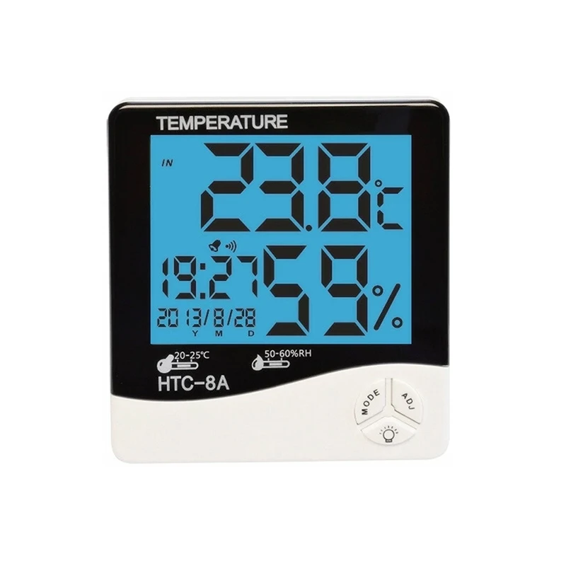 LCD Backlight Indoor Thermometer Humidity Monitor Temperature Sensor Hygrometer with Date Time Alarm Clock Night Light (HTC-8A)
LCD Backlight Indoor Thermometer Humidity Monitor Temperature Sensor Hygrometer with Date Time Alarm Clock Night Light (HTC-8A)