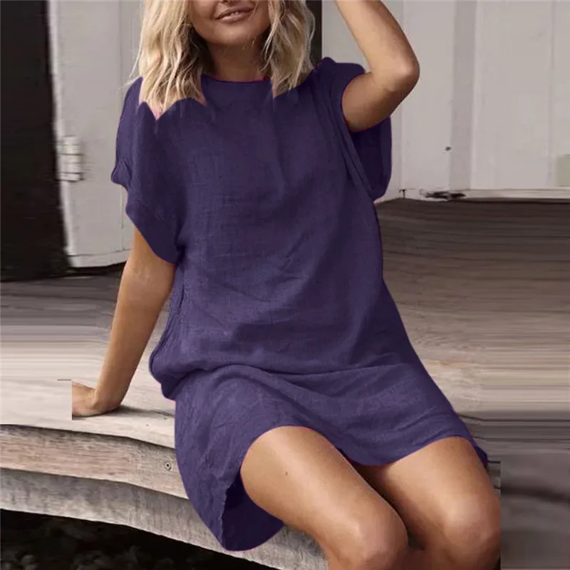 Women Summer Casual Solid Short Solid Color Summer Dresses Sleeve Dress Crew Neck Linen Dress Sukienka Maxi vestidos feminino FD
Women Summer Casual Solid Short Solid Color Summer Dresses Sleeve Dress Crew Neck Linen Dress Sukienka Maxi vestidos feminino FD