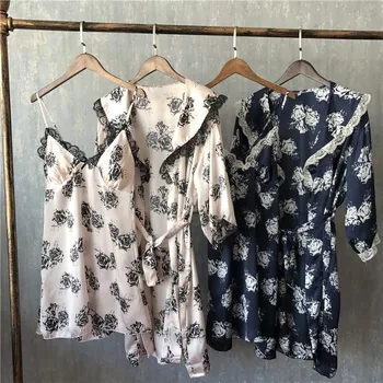 New Spring Summer Women Silk Robe Gown Set Sexy Lace Robe & Nightdress 2PCS Sleepwear
New Spring Summer Women Silk Robe Gown Set Sexy Lace Robe & Nightdress 2PCS Sleepwear