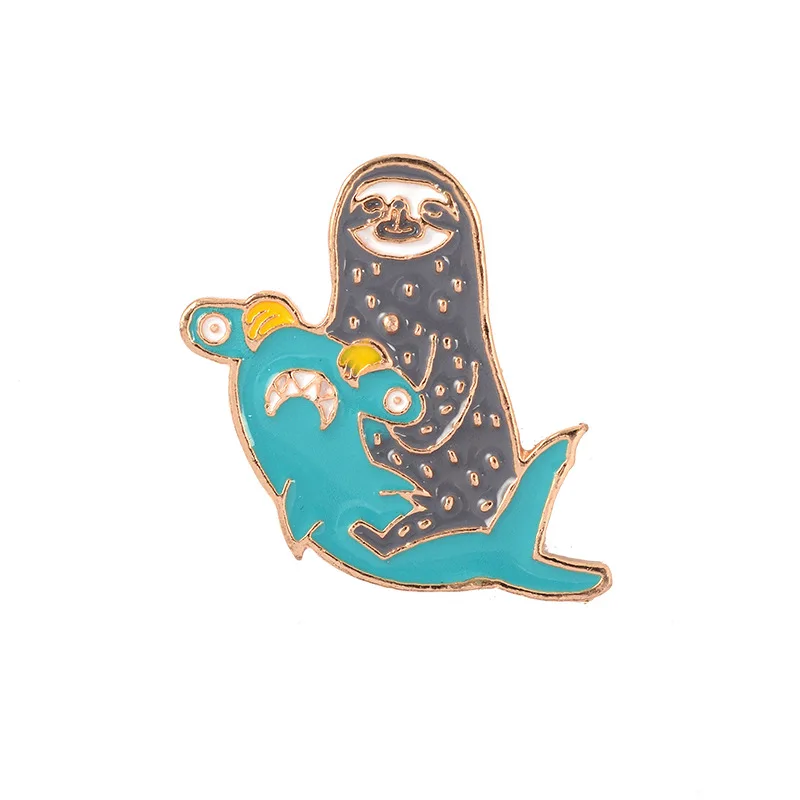 

Explosion Creative Cute Cartoon Sloth and Shark Alloy Brooches Safety Pin Brooch for Clothing Decoration for Women Accessories
