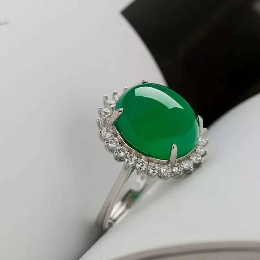 MOROW High Quality Natural Green Chalcedony Jewel Finger Rings Vintage Fashion Jewelry Female Engagement Ring for Birthday Gift (10)
