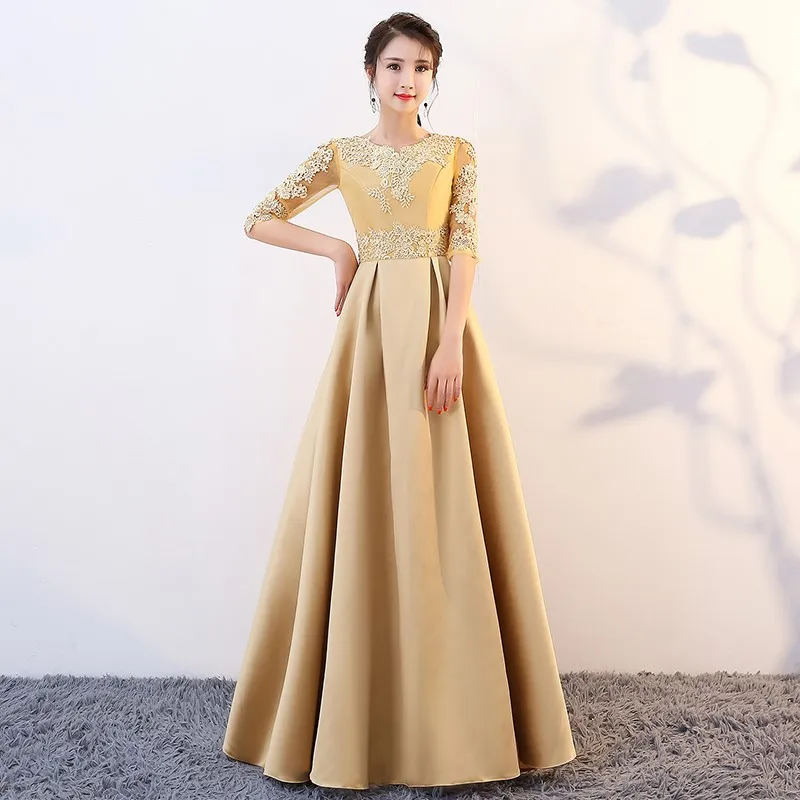 Robe De Soiree Fashion Golden Lace Half Sleeves Sexy Long Evening Dresses Bride Banquet Elegant Floor-length Party Prom Dress
Robe De Soiree Fashion Golden Lace Half Sleeves Sexy Long Evening Dresses Bride Banquet Elegant Floor-length Party Prom Dress