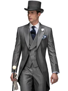 Morning Style One Button shiny Gray Groom Tuxedos Peak Lapel Groomsmen Best Man Mens Wedding Suit (Jacket+Pants+Vest+Tie) W:143
Morning Style One Button shiny Gray Groom Tuxedos Peak Lapel Groomsmen Best Man Mens Wedding Suit (Jacket+Pants+Vest+Tie) W:143