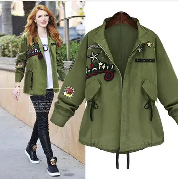 2017 Women Basic Coats Letters Stars Embroidery Army Green Jacket Streetwear Loose Bomber Patches Zipper Retro Windbreaker E40
2017 Women Basic Coats Letters Stars Embroidery Army Green Jacket Streetwear Loose Bomber Patches Zipper Retro Windbreaker E40