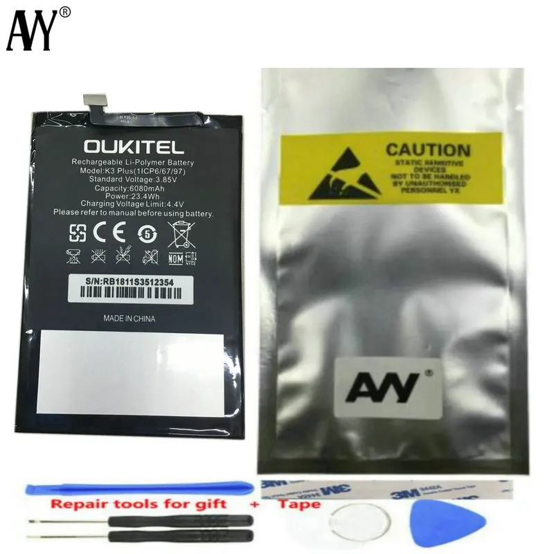 AVY Battery For Oukitel K3 Plus 11CP6/67/97 6080mAh Mobile phone Rechargeable Li-ion Real Batteries
AVY Battery For Oukitel K3 Plus 11CP6/67/97 6080mAh Mobile phone Rechargeable Li-ion Real Batteries