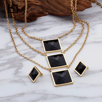 Kalen Gold Jewelry Set Women Stainless Steel 62cm Long Chain Black Square Pendant Necklace & Earrings Set Cheap Jewelry Gifts
Kalen Gold Jewelry Set Women Stainless Steel 62cm Long Chain Black Square Pendant Necklace & Earrings Set Cheap Jewelry Gifts
