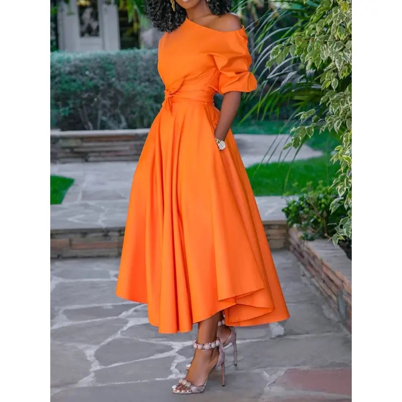 Hot Sale 2019 Women Summer Casual Long Dress One Shoulder Fashion Sexy Dress Pockets Ladies Elegant Big Swing Dresses Robe 
Hot Sale 2019 Women Summer Casual Long Dress One Shoulder Fashion Sexy Dress Pockets Ladies Elegant Big Swing Dresses Robe