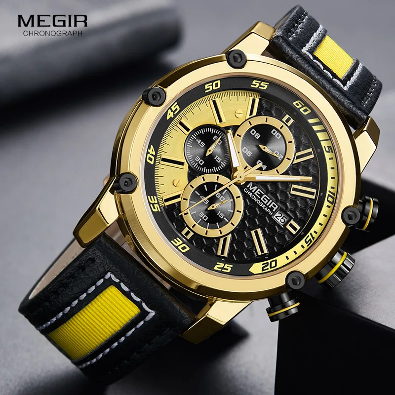 MEGIR Men's Leather Strap Sports Chronograph Watches Fashion Waterproof Luminous Analogue Quartz Wristwatch for Man 2079GDBK
MEGIR Men's Leather Strap Sports Chronograph Watches Fashion Waterproof Luminous Analogue Quartz Wristwatch for Man 2079GDBK