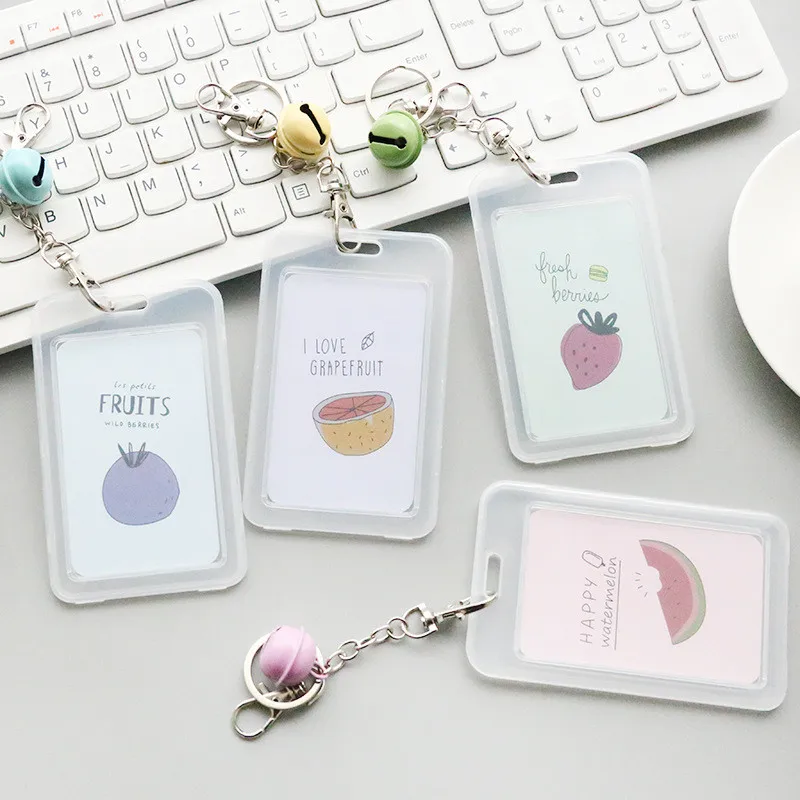 Clear Plastic Students Card Cover Fruit Series Cute Bus Card Holder with Key Ring Cat Printed Cards Pouch with Bell Key Ring
Clear Plastic Students Card Cover Fruit Series Cute Bus Card Holder with Key Ring Cat Printed Cards Pouch with Bell Key Ring