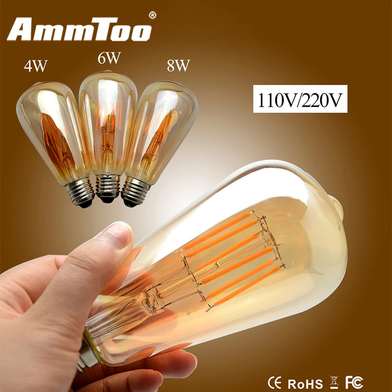 ST64 Led Edison Bulb Light 4W 6W 8W Lampada Led Filament Lamp 220V 110V 360 Degree Energy Saving Home Lighting 
ST64 Led Edison Bulb Light 4W 6W 8W Lampada Led Filament Lamp 220V 110V 360 Degree Energy Saving Home Lighting