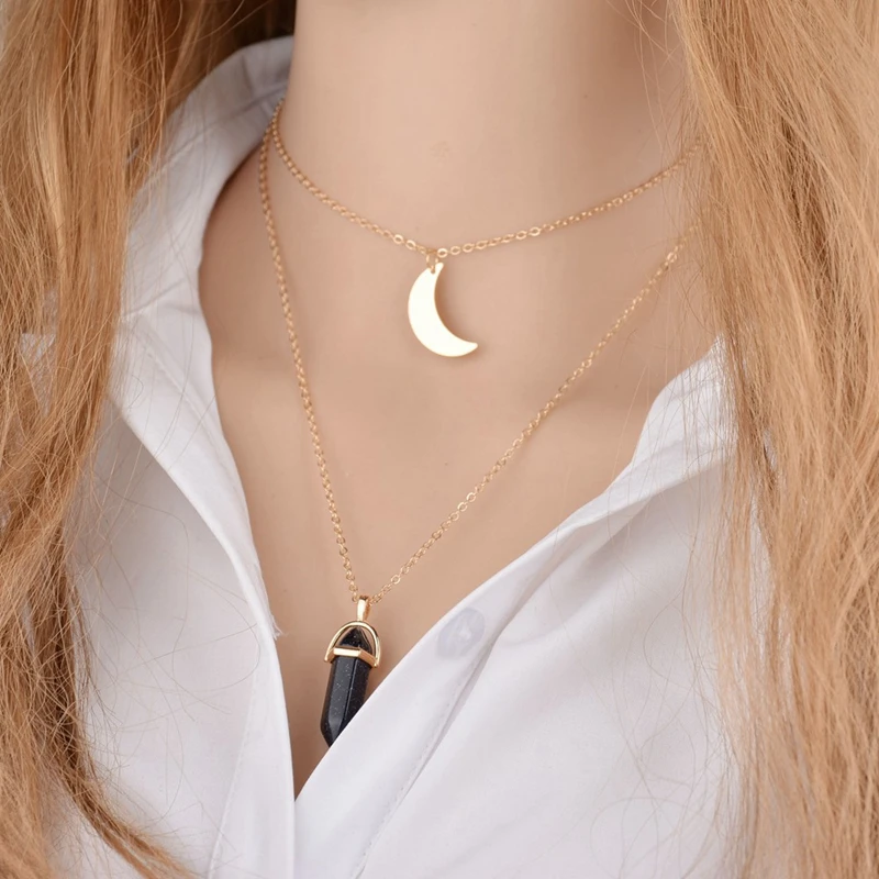 Natural stone glass six corner neck chain fashion double decker moon crescent bullet pendulum Necklace Pendant Necklace
Natural stone glass six corner neck chain fashion double decker moon crescent bullet pendulum Necklace Pendant Necklace