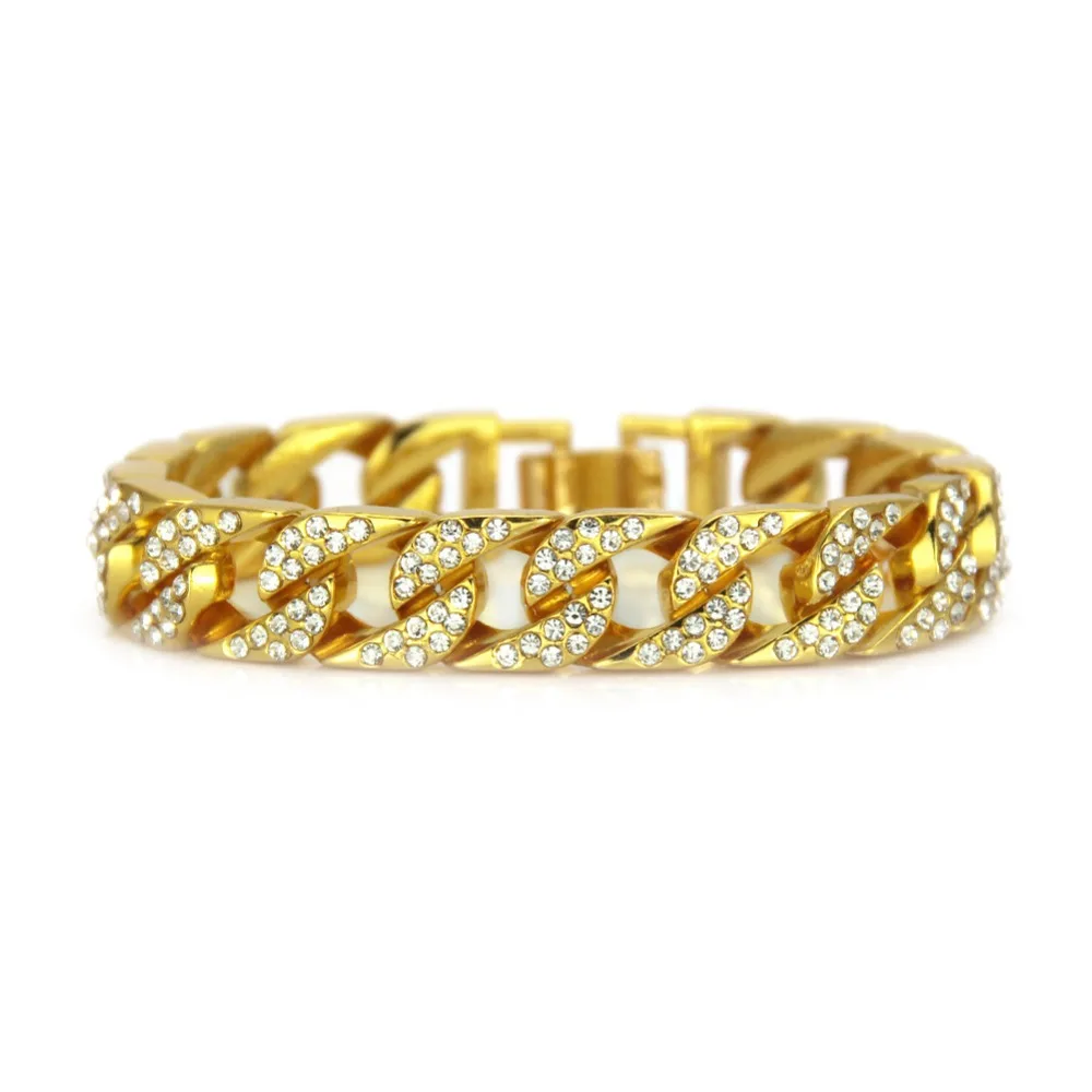 Hip Hop Rhinestones Paved Bling Iced Out Gold Silver Color Cuban Miami Link Chain Bracelets for Men Rapper Jewelry Drop Shipping
Hip Hop Rhinestones Paved Bling Iced Out Gold Silver Color Cuban Miami Link Chain Bracelets for Men Rapper Jewelry Drop Shipping