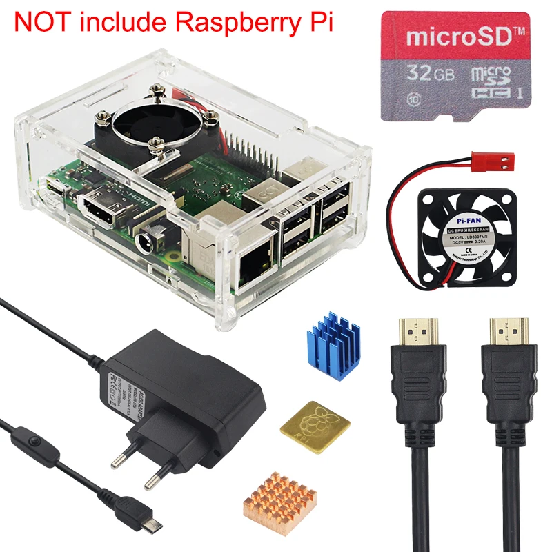 Raspberry Pi 3 Model B+ Accessory Kit Acrylic Case + 16G SD Card + Power Adapter + Fan + Heat Sink for Raspberry Pi 3 Model B+
Raspberry Pi 3 Model B+ Accessory Kit Acrylic Case + 16G SD Card + Power Adapter + Fan + Heat Sink for Raspberry Pi 3 Model B+