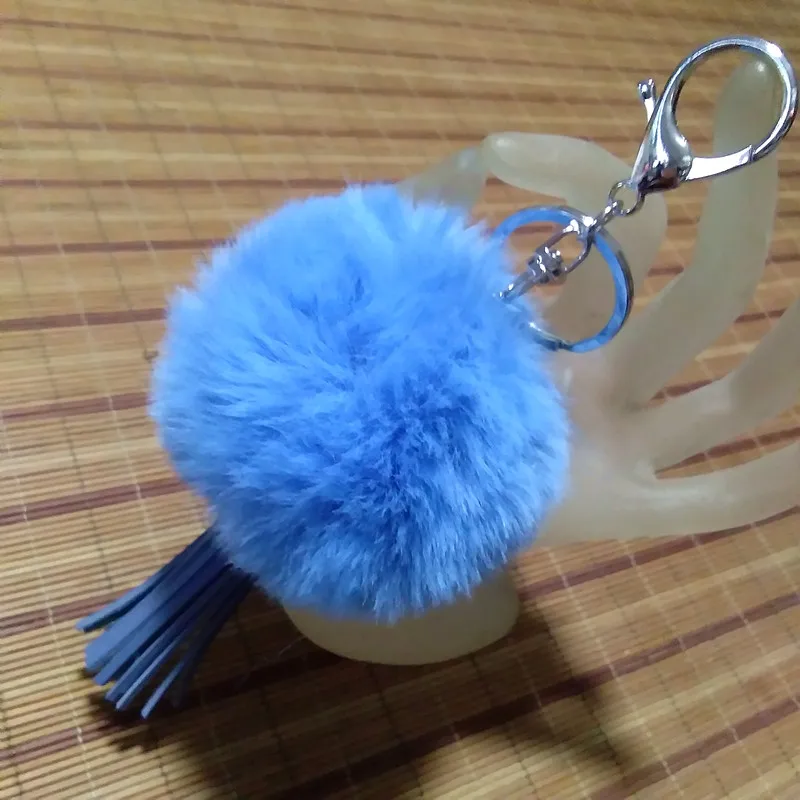 

New Fake Fur Pompon Keychain Cartoon Leather Keyring 3D Keychain Charms Pompom Handicrafts Key Rings Gifts 19 colors