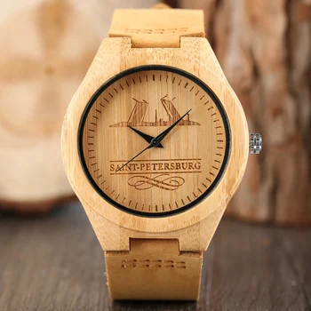 Simple Minimalist Casual Mens Saint Petersburg Nature Bamboo Wood Watch Genuine Leather Creative Wooden Wristwatch with Gift
Simple Minimalist Casual Mens Saint Petersburg Nature Bamboo Wood Watch Genuine Leather Creative Wooden Wristwatch with Gift