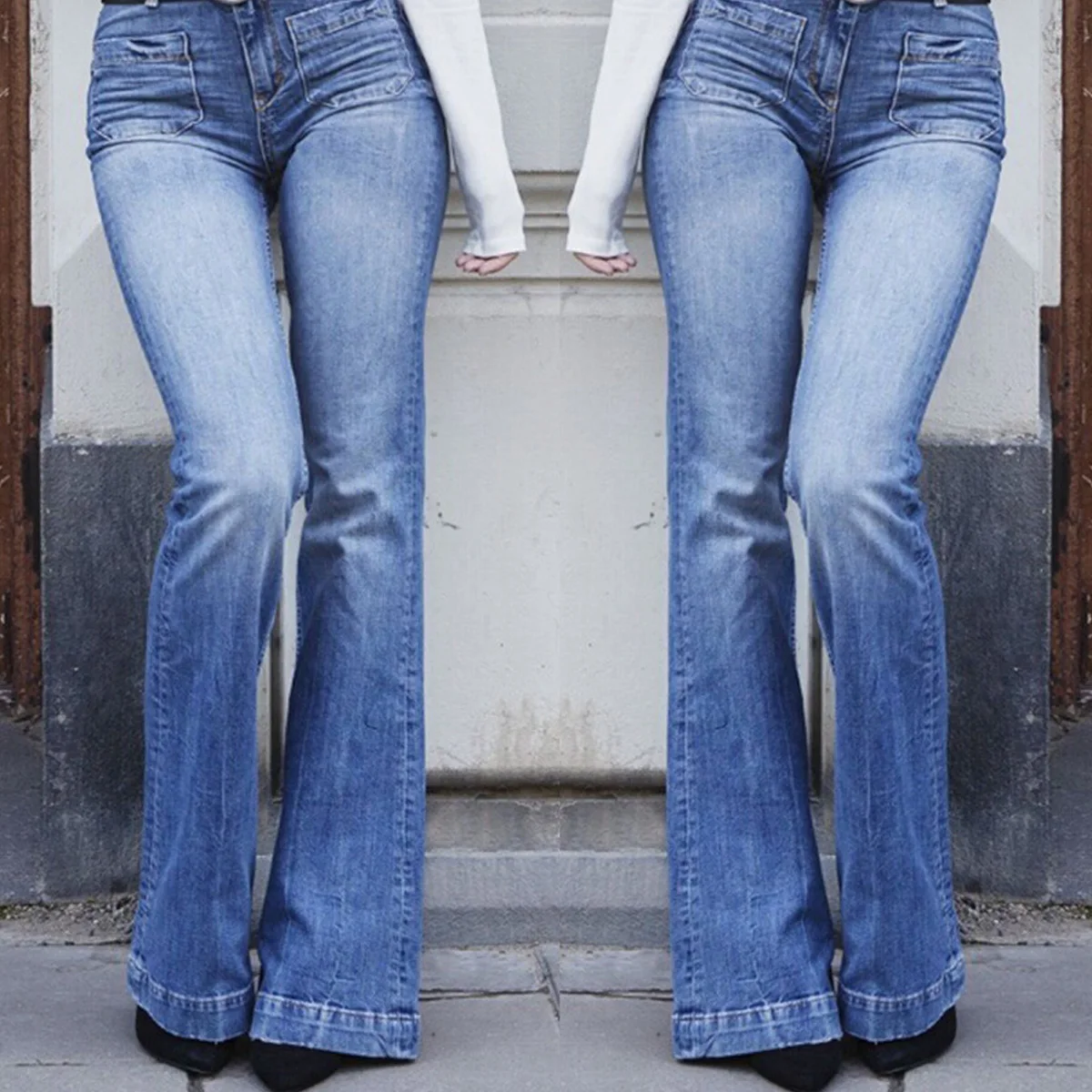 stretch bootleg jeans