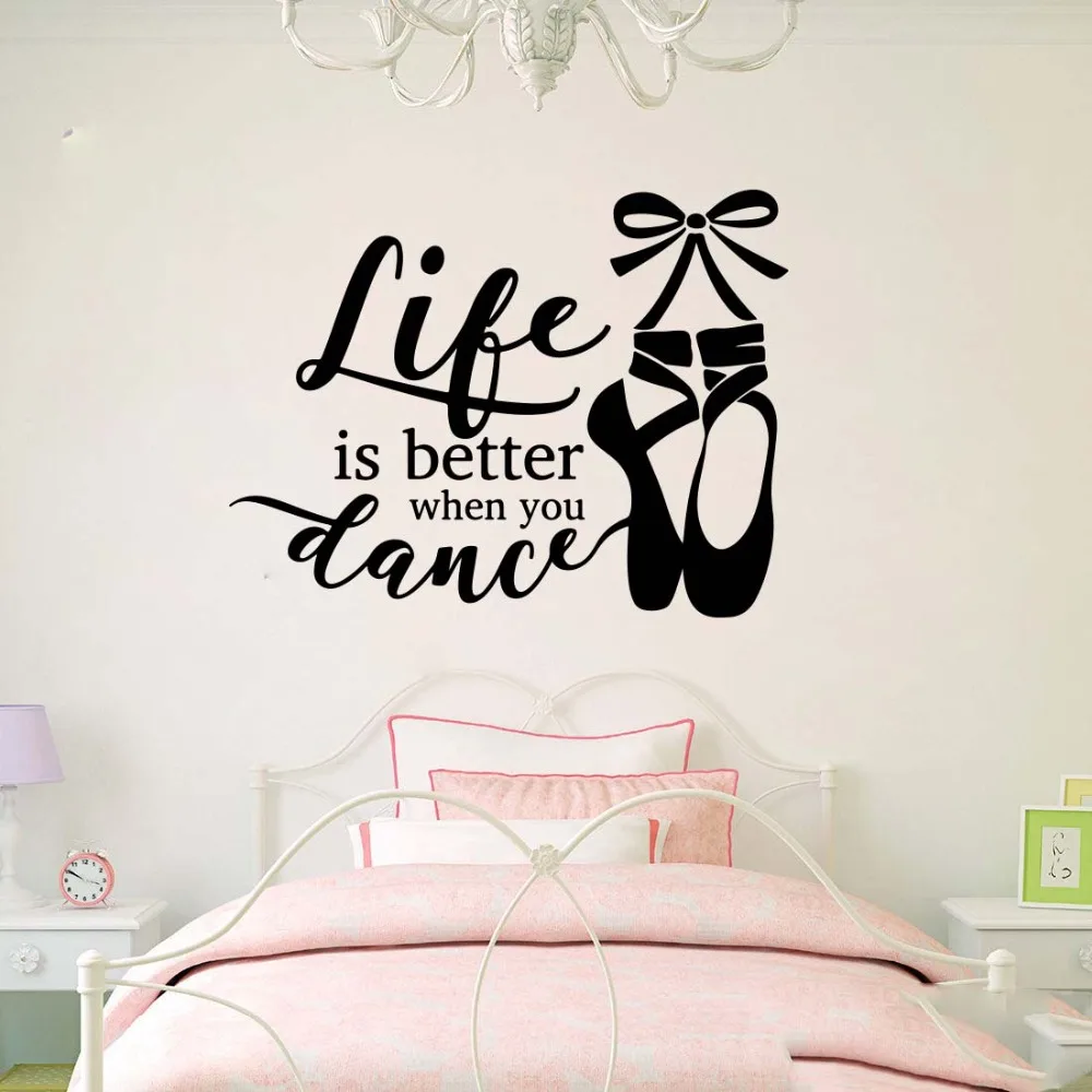 Life Is Better When You Dance Ballet Shoe Wall Decal Girl Room School Inspirational Ballet Dance Quote Wall Sticker Bedroom Art (5)