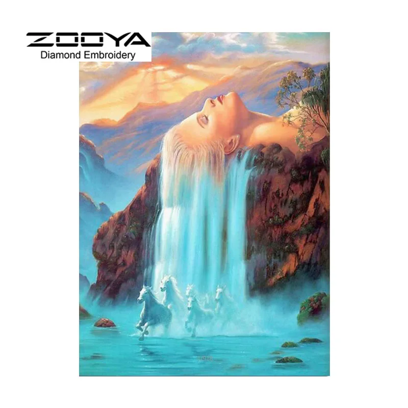 5D DIY Diamond Painting Sea Girl Crystal Cross Stitch Landscape Waterfall Needlework Home Decorative BJ902 | Дом и сад