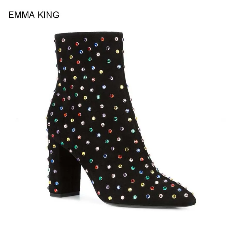 EMMA KING Square High Heels Ankle Boots Women Colorful Crystal Pointed Toe Autumn Shoes Side Zipper Fashion Moda Mujer 2018
EMMA KING Square High Heels Ankle Boots Women Colorful Crystal Pointed Toe Autumn Shoes Side Zipper Fashion Moda Mujer 2018
