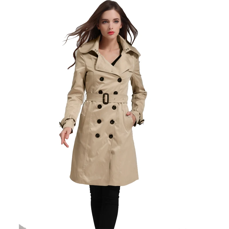 Image British Style 2016 Autumn Slim Fitting Trench Coat For Women Casacos Femininos Double Button Full Sleeve Over Coat