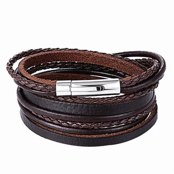 XiongHang Fashion Multilayer Genuine Leather Bracelet Men Jewelry Stainless Steel Bangle Punk Braid Black Brown Chain Bracelet
XiongHang Fashion Multilayer Genuine Leather Bracelet Men Jewelry Stainless Steel Bangle Punk Braid Black Brown Chain Bracelet